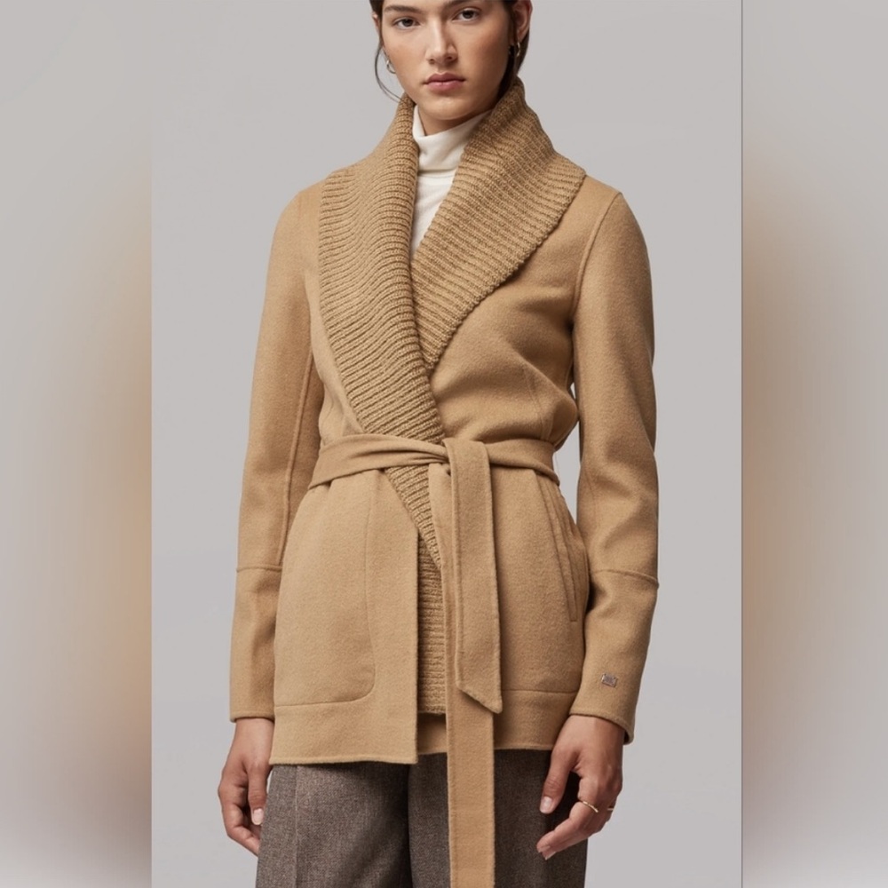 SOIA & KYO GABBY Double-Faced Wool Coat w/ Detachable Knit Collar – Small